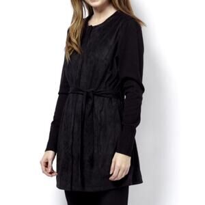 H by Halston Faux Suede Black Long Line Jacket Size 0